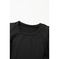 Black Solid Ruffled Mesh Patchwork Sleeve Bodysuit - L thumbnail