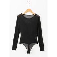 Black Mesh Long Sleeve Slim Fit Bodysuit - L thumbnail