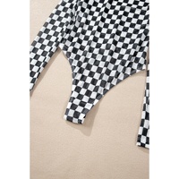 Black Checkered Printed Long Sleeve High Neck Bodysuit - S thumbnail
