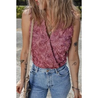 Heather Floral Textured V Neck Wrapped Sleeveless Bodysuit - L thumbnail