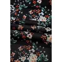 Black Floral Print U Neck Short Puff Sleeve Bodysuit - XL thumbnail