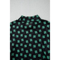 Green St Patrick Shamrock Printed Long Sleeve Mesh Bodysuit - L thumbnail