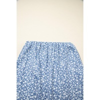 Sky Blue Boho Floral High Waist Long Skirt with Side Split - M thumbnail