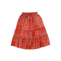 Red Bohemian Mix Print Long Flared Skirt - M thumbnail