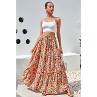 Yellow Boho Floral Print Tiered Long Skirt - XL thumbnail