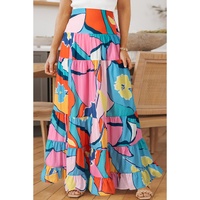 Pink Printed Pocketed High Waist Maxi Skirt - M thumbnail