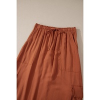 Chestnut Mineral Wash Cargo Pocket Drawstring Waist Maxi Skirt - M thumbnail