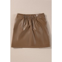 Coffee Bowknot Faux Leather Mini Skirt - M thumbnail