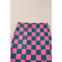 Rose Checkered Print Side Slit High Waist Midi Skirt - L thumbnail