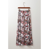 Brown Floral Print High Waist Maxi Skirt - L thumbnail