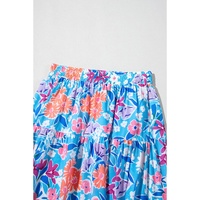 Sky Blue Floral Printed High Waist Split Wrap Long Skirt - S thumbnail