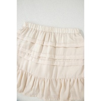 Beige Tiered Ruffled Hemline Elastic Waist Mini Skirt - M thumbnail