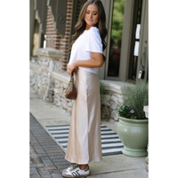 Jet Stream Satin Solid High Waist Maxi Skirt - XL thumbnail