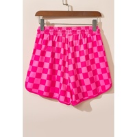 Rose Checkered Drawstring Elastic Waist Casual Shorts - S thumbnail