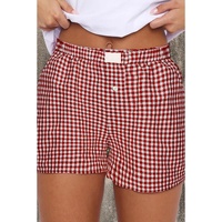 Red Plaid Gingham Printed High Waist Shorts - M thumbnail