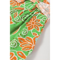 Green Floral Print Pocketed Front Knot High Waist Casual Shorts - L thumbnail