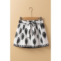 Black Tribal Geometric Print Belted High Waist Casual Shorts - XL thumbnail