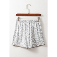 White Leopard Elastic Waist Lace up Contrast Trim Casual Shorts - XL thumbnail