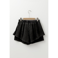 Black Mineral Wash French Terry High Waist Casual Shorts - L thumbnail