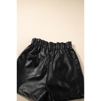 Black Faux Leather Paper Bag Waist High Rise Shorts - L thumbnail