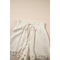 Apricot Textured Frilled Knotted High Waist Lace Hem Shorts - M thumbnail