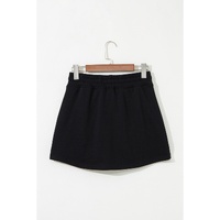 Black French Terry Drawstring Mini Skort with Pockets - XL thumbnail