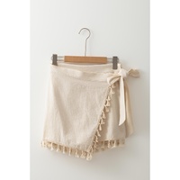 Apricot Tassel Trim Wrap Knot Side Bohemian Style Mini Skort - L thumbnail