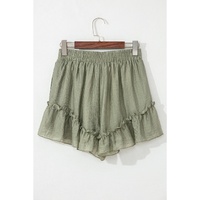 Laurel Green Textured Tie Waist Ruffle Hem Shorts - S thumbnail
