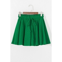 Dark Green Textured Frilled Lace-up High Waist Ruffle Wide Leg Shorts - L thumbnail