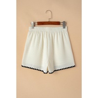 White Waffle Texture Contrast Ricrac Hemline Casual Shorts - S thumbnail