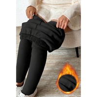 Black Thermal Lined Drawstring High Waist Leggings - S thumbnail