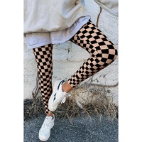 Khaki Checkered Pattern High Waist Skinny Leggings - M thumbnail