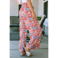 Azura Exchange Print Drawstring Smocked High Waist Pants - L thumbnail