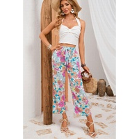 Azura Exchange Flower Print Pocketed Drawstring Waist Wide Leg Pants - M thumbnail