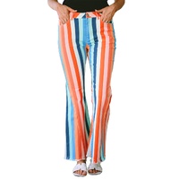 Multicolor Striped Raw Hem Flared Bottom Denim Pants - 14 US thumbnail