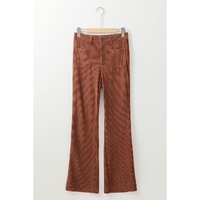 Brown High Waist Square Pockets Corduroy Pants - L thumbnail