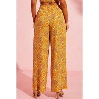 Yellow Bohemian Floral Print Pocketed Wide Leg Pants - S thumbnail