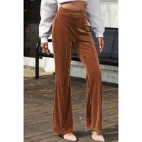 Chestnut Solid Color High Waist Flare Corduroy Pants - L thumbnail