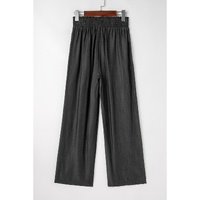 Black Side Pockets Frilled Smocked High Waist Wide Leg Jeans - L thumbnail
