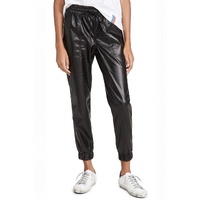 Black Faux Leather Ankle Smocked Waist Drawstring Joggers - L thumbnail