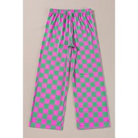 Green 2-Tone Checked Print High Waist Wide Leg Pants - L thumbnail