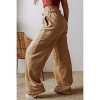 Smoke Gray Exposed Seam Drawstring High Waist Wide Leg Pants - L thumbnail