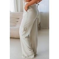 Beige Plain Cargo Pockets High Waist Casual Sweatpants - L thumbnail