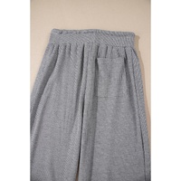 Gray Waffle Knit Drawstring High Waist Wide Leg Pants - L thumbnail