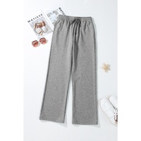 Light Grey Solid Color Fleece Lined Drawstring Waist Casual Pants - 2XL thumbnail