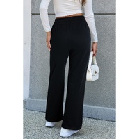Black Solid Color Fleece Lined Drawstring Waist Casual Pants - L thumbnail