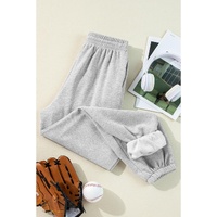 Light Grey Solid Color Fleece Lined Drawstring Waist Joggers - 2XL thumbnail