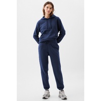 Navy Blue Solid Color Fleece Lined Drawstring Waist Joggers - L thumbnail