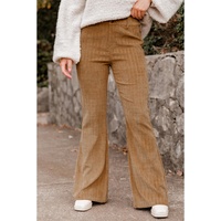 Grapefruit Orange Checkered Corduroy Flare High Waist Pants - L thumbnail
