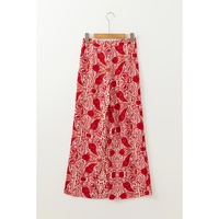 Red Paisley Printed Buttoned High Waist Straight Leg Pants - L thumbnail